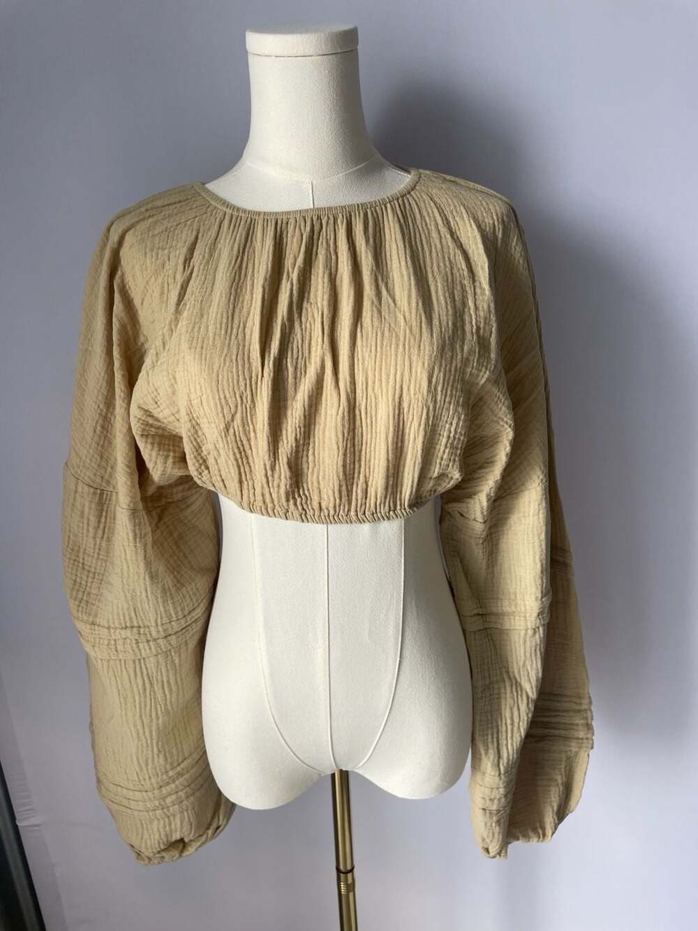 Charlie Holiday Harriet Cotton Crop Top Sand Beige Size XS